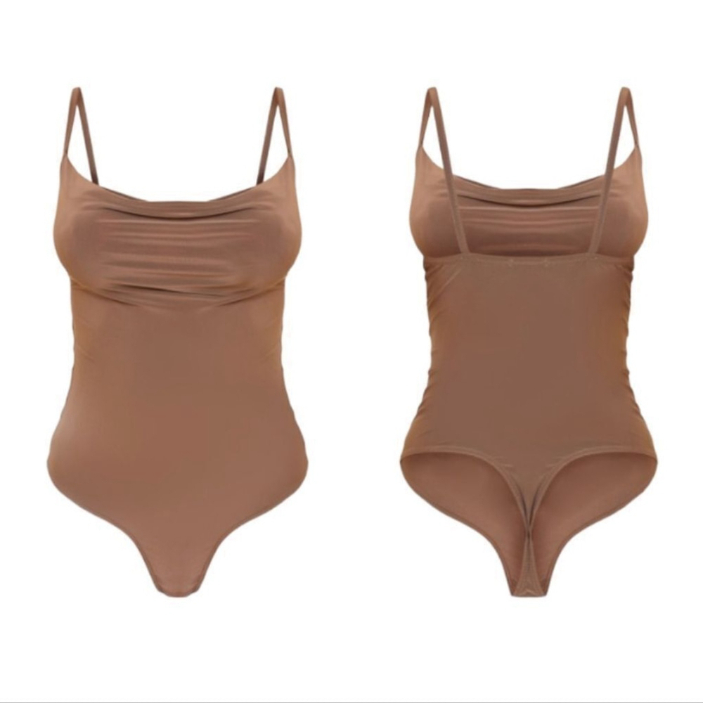 Pretty Little Thing NWT Chocolate Soft Touch Cowl Neck Bodysuit women's …